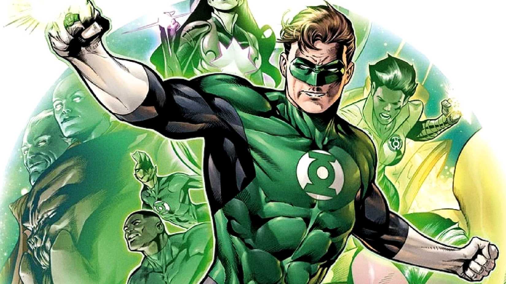 Hal Jordan aka Green Lantern flies among other members of the Corps in DC Comics