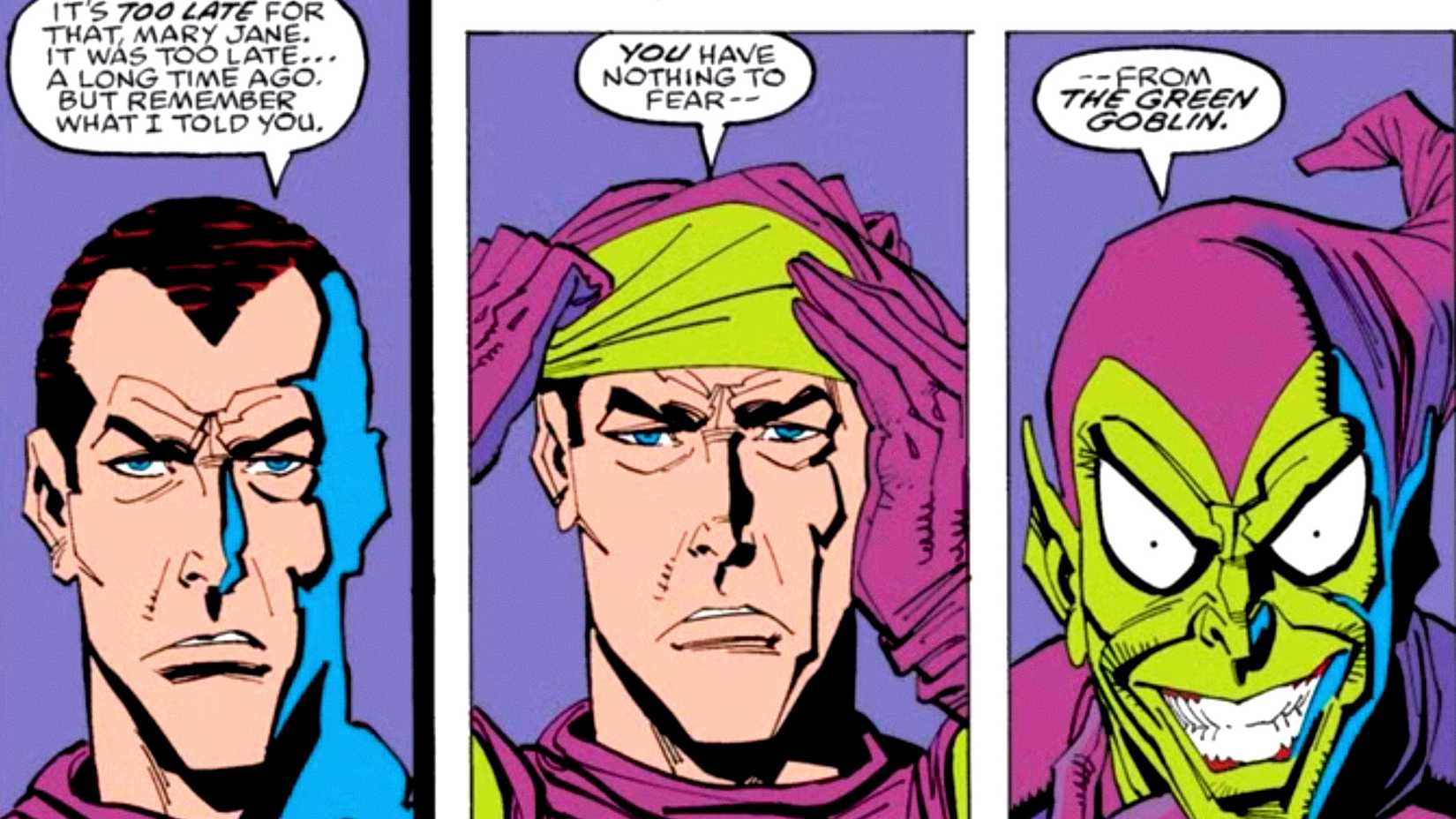 Harry Osborn puts on his Green Goblin mask in Spectacular Spider-Man #200
