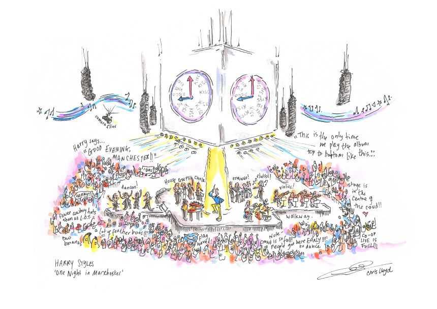 Lloyd's sketch of Styles' Manchester show.