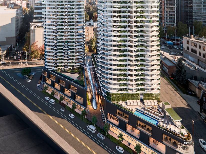 Henriquez Partners Boeing 747 Between Seattle Skyscrapers Rendering