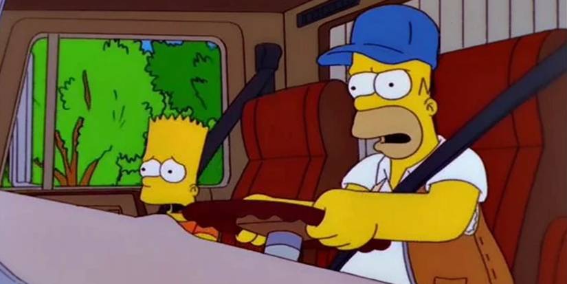 Homer and Bart in a truck in The Simpsons