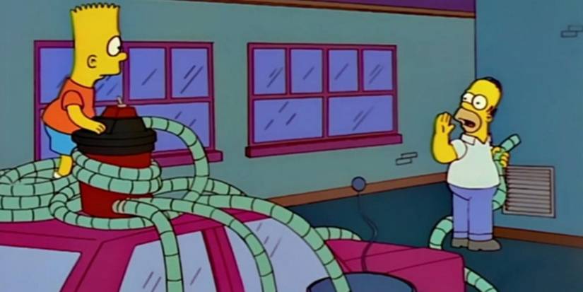 Homer and Bart stealing grease in The Simpsons