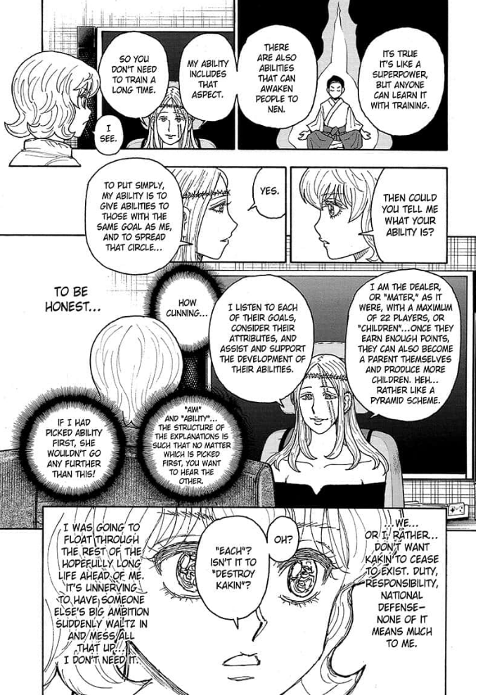 Hunter x Hunter chapter 408 negotiation battle between Morena and Borksen