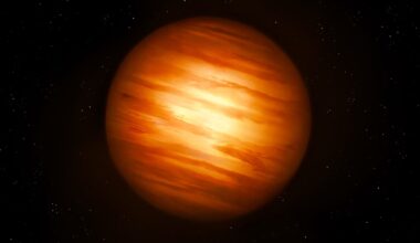 a reddish orb streaked with pale yellows on a black background