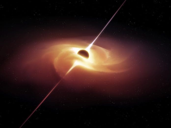 Quasar with energetic jets. Galactic nucleus with supermassive black hole.