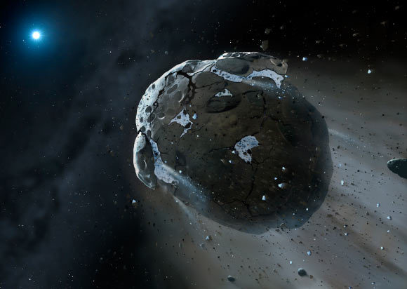 This is an artist’s impression of an asteroid. Image credit: Mark A. Garlick, Space-art.co.uk / University of Warwick / University of Cambridge.