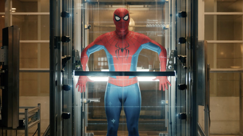 Tom Holland as Spider-Man getting his body scanned in Spider-Man: Brand New Day