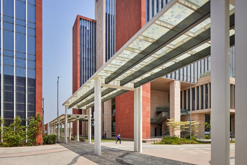 Sheltered walkway through the ITC Green Centre in Kolkata 