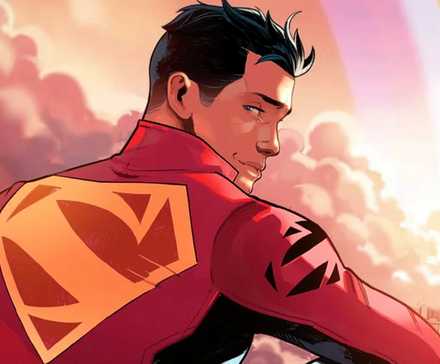 Jon Kent aka Superboy wears a leather jacket with the Superman logo in DC Comics art
