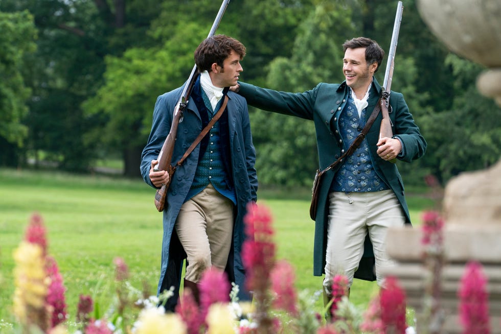 jonathan bailey as anthony bridgerton, rupert evans as edmund bridgerton, bridgerton season 2