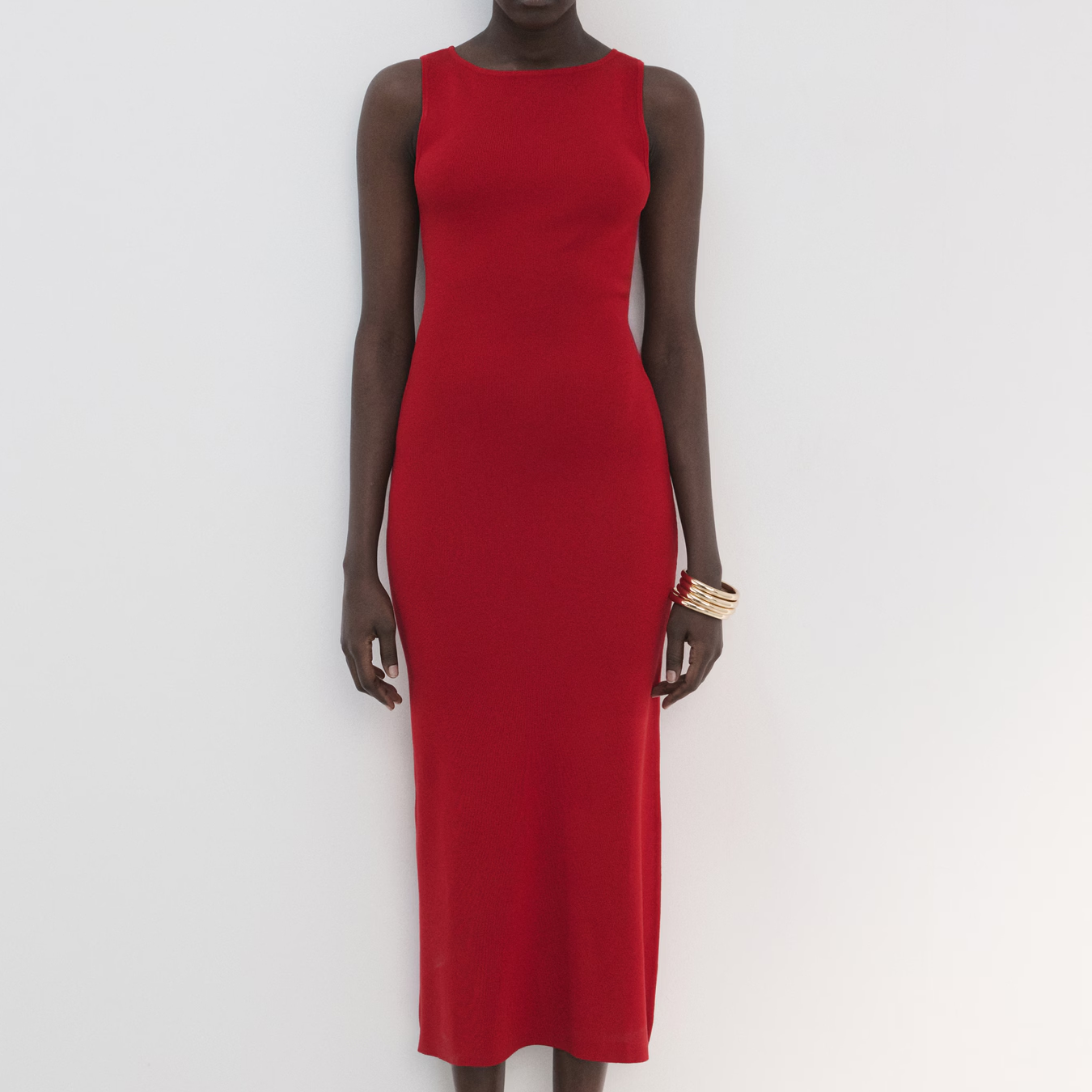Mango, red fitted midi dress
