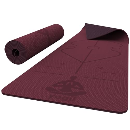 Yogii Yoga Mat - Non-Slip 6mm Thick Tpe &amp; Travel-Friendly Yoga Mat - Perfect for Home &amp; Gym Exercise Fitness &amp; Pilates - With Laser Alignment Guides for Men &amp; Women