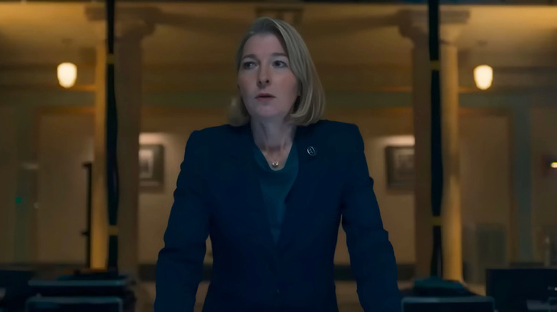 Jemma Redgrave's Kate Lethbridge-Stewart addresses an inquiry in Doctor Who spin-off, The War Between the Land and the Sea.