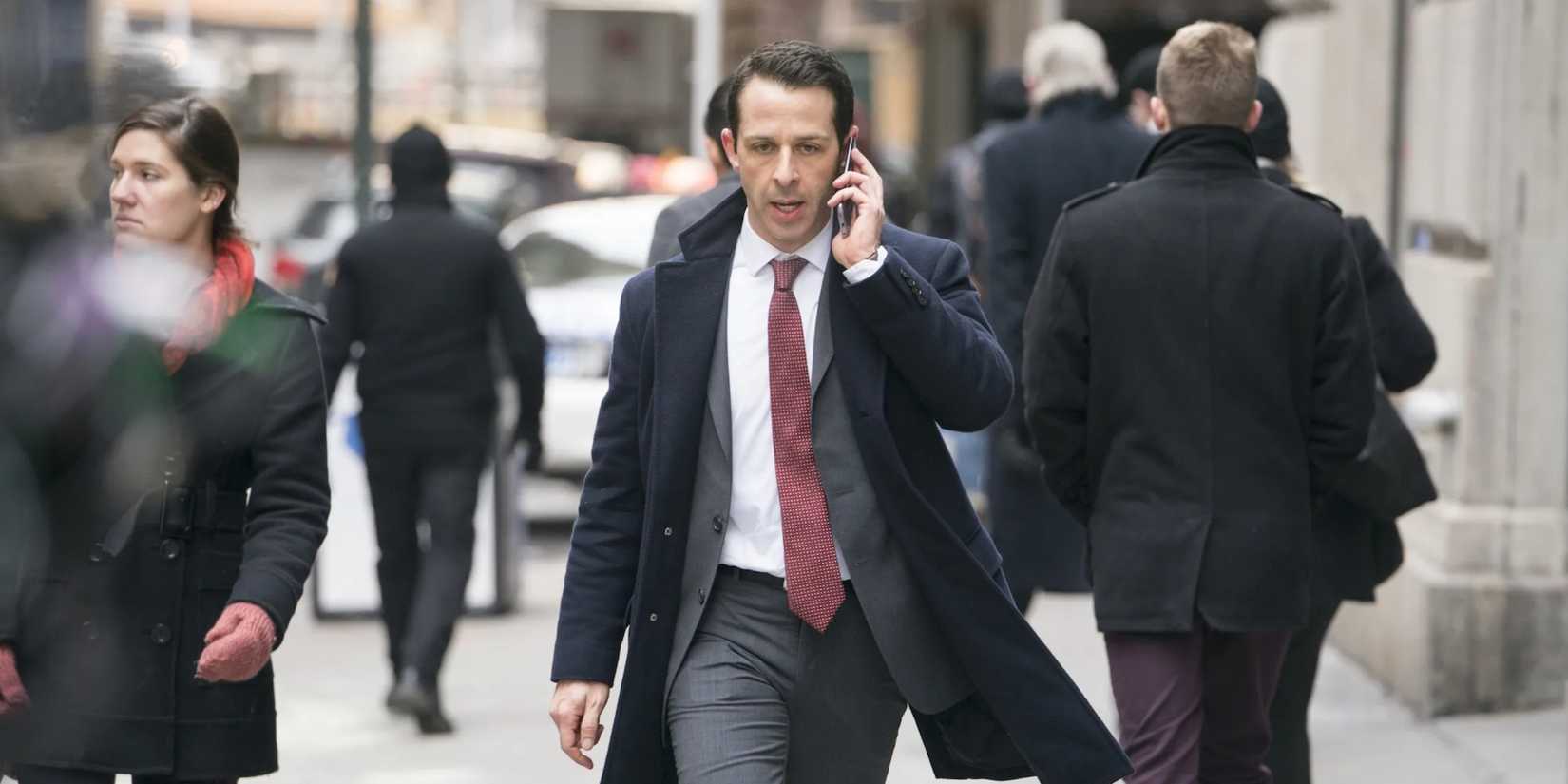 Kendall Roy (Jeremy Strong) on the phone in Succession