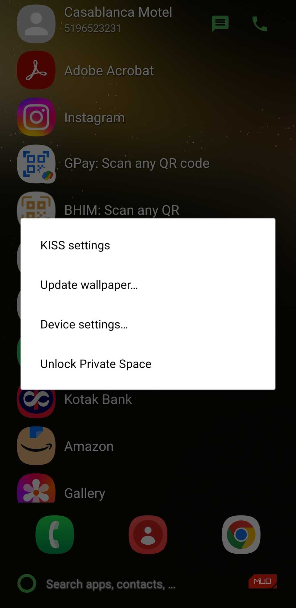 KISS Launcher menu