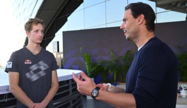 Martin Landaluce and Rafael Nadal at the 2025 Next Gen ATP Finals in Jeddah.