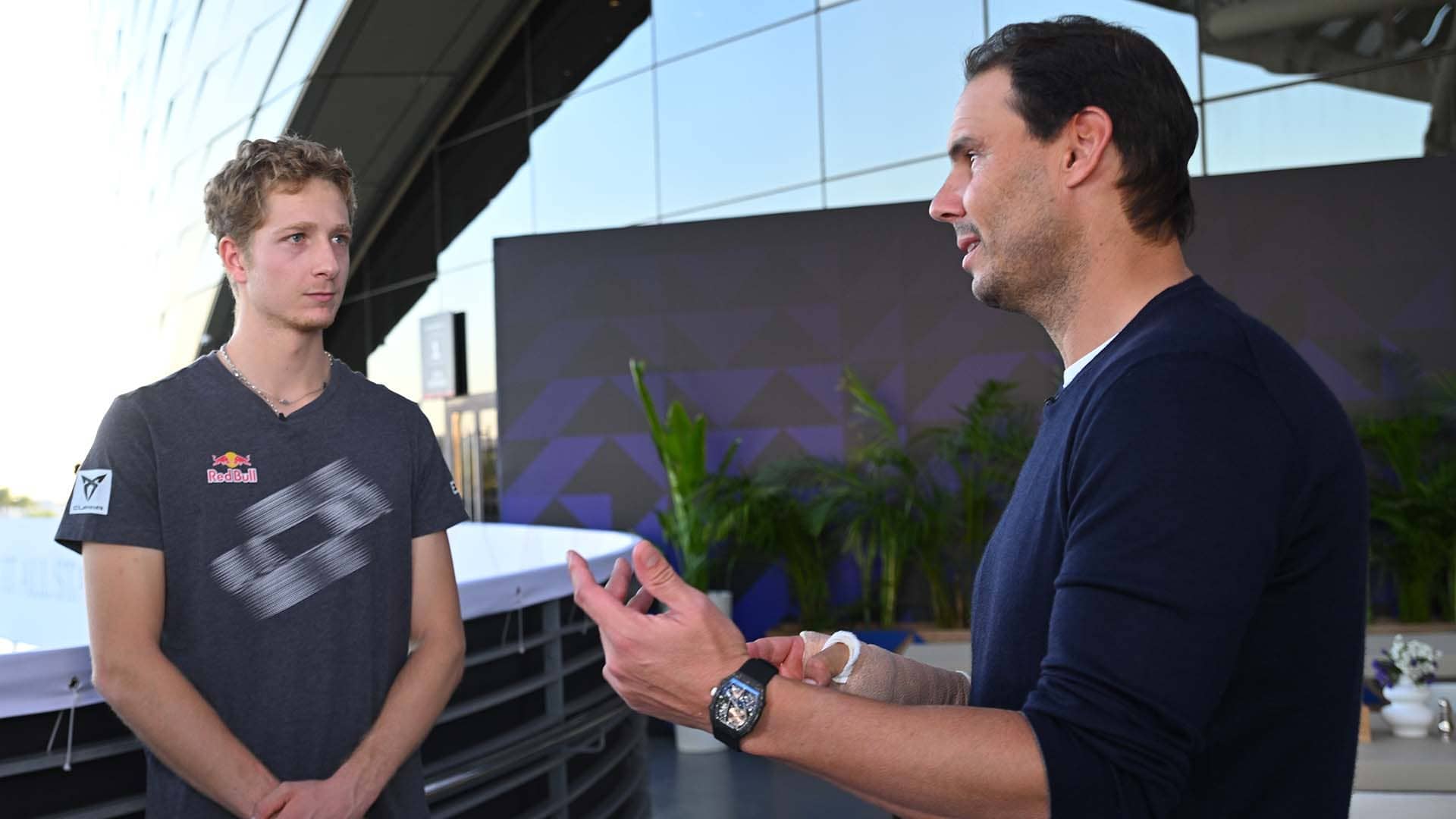 Martin Landaluce and Rafael Nadal at the 2025 Next Gen ATP Finals in Jeddah.