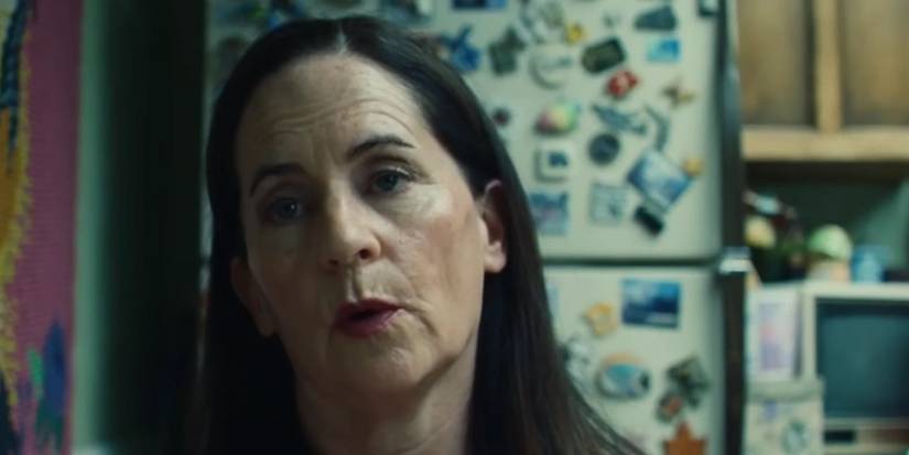 Laurie (Martha Kelly) sitting in her kitchen and talking in Euphoria season 2 episode 5.