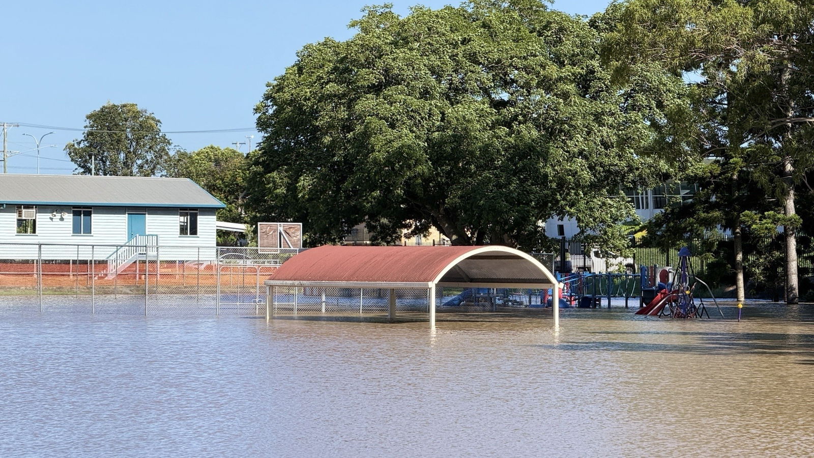 Buildings flooded in a school