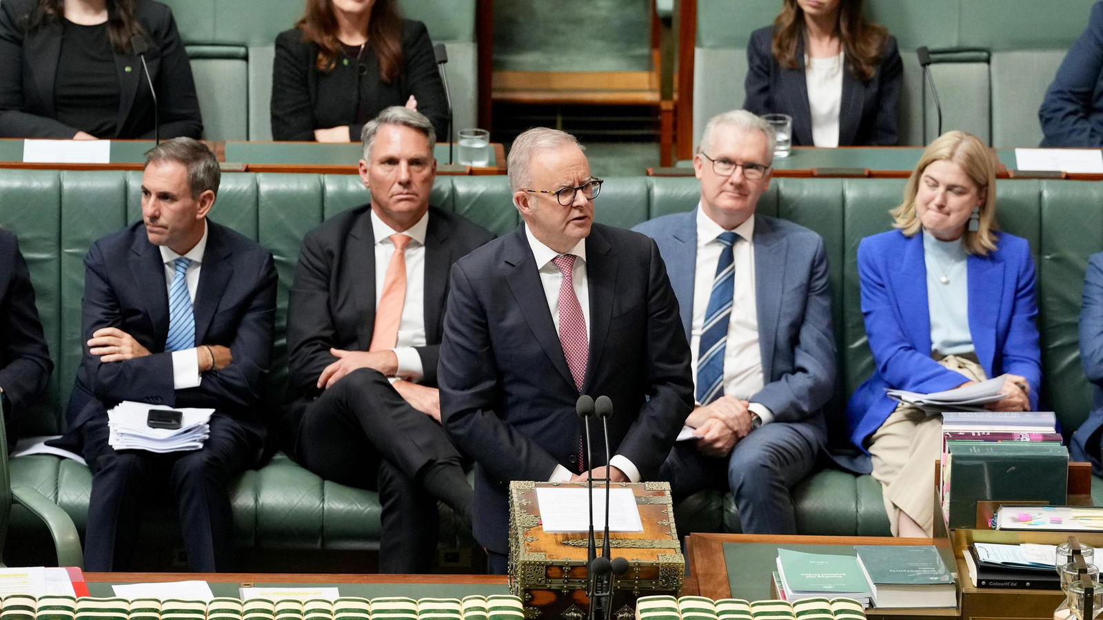 Anthony Albanese answers a question in the house of reps.