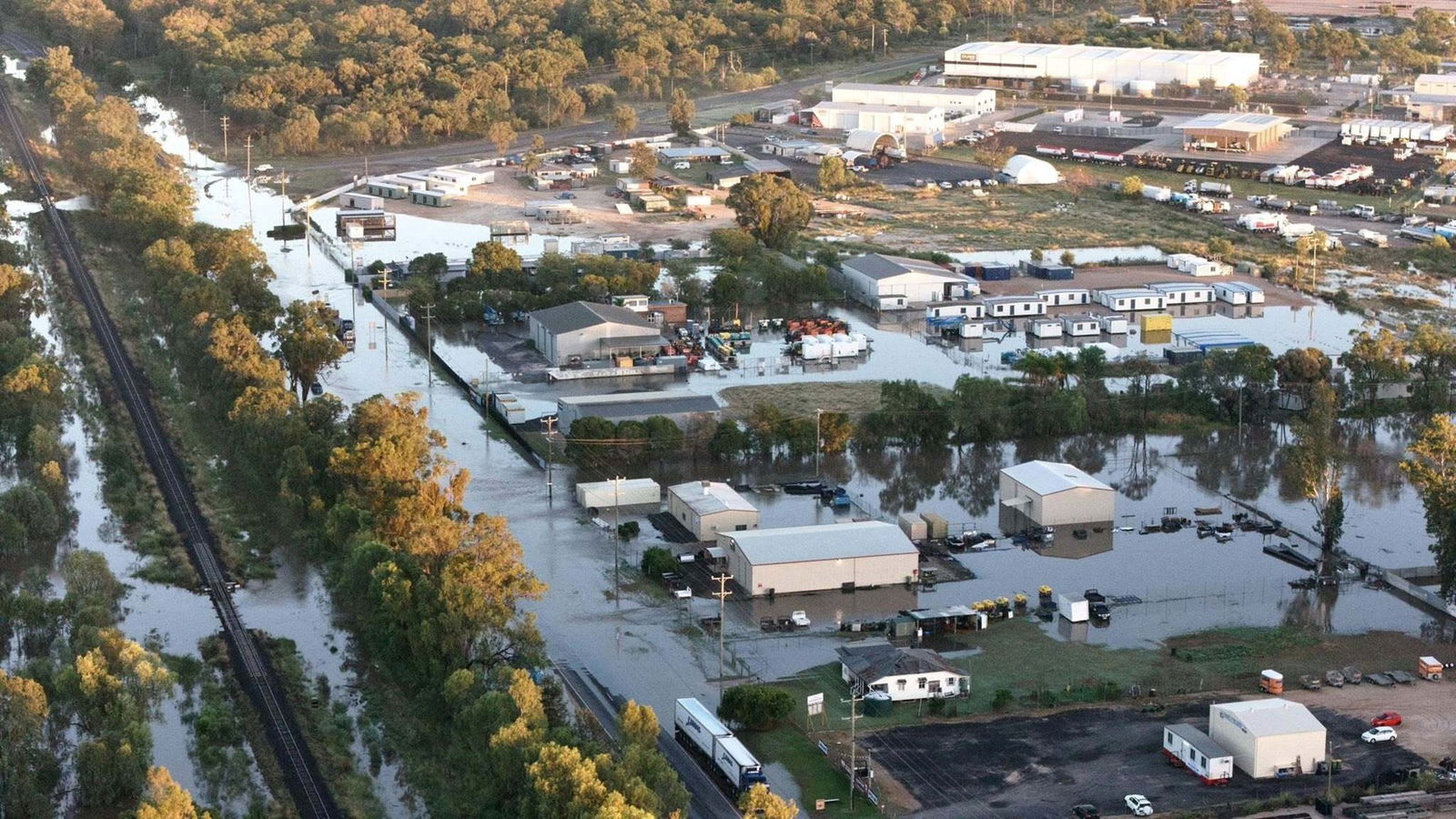 drone shot of flooded town