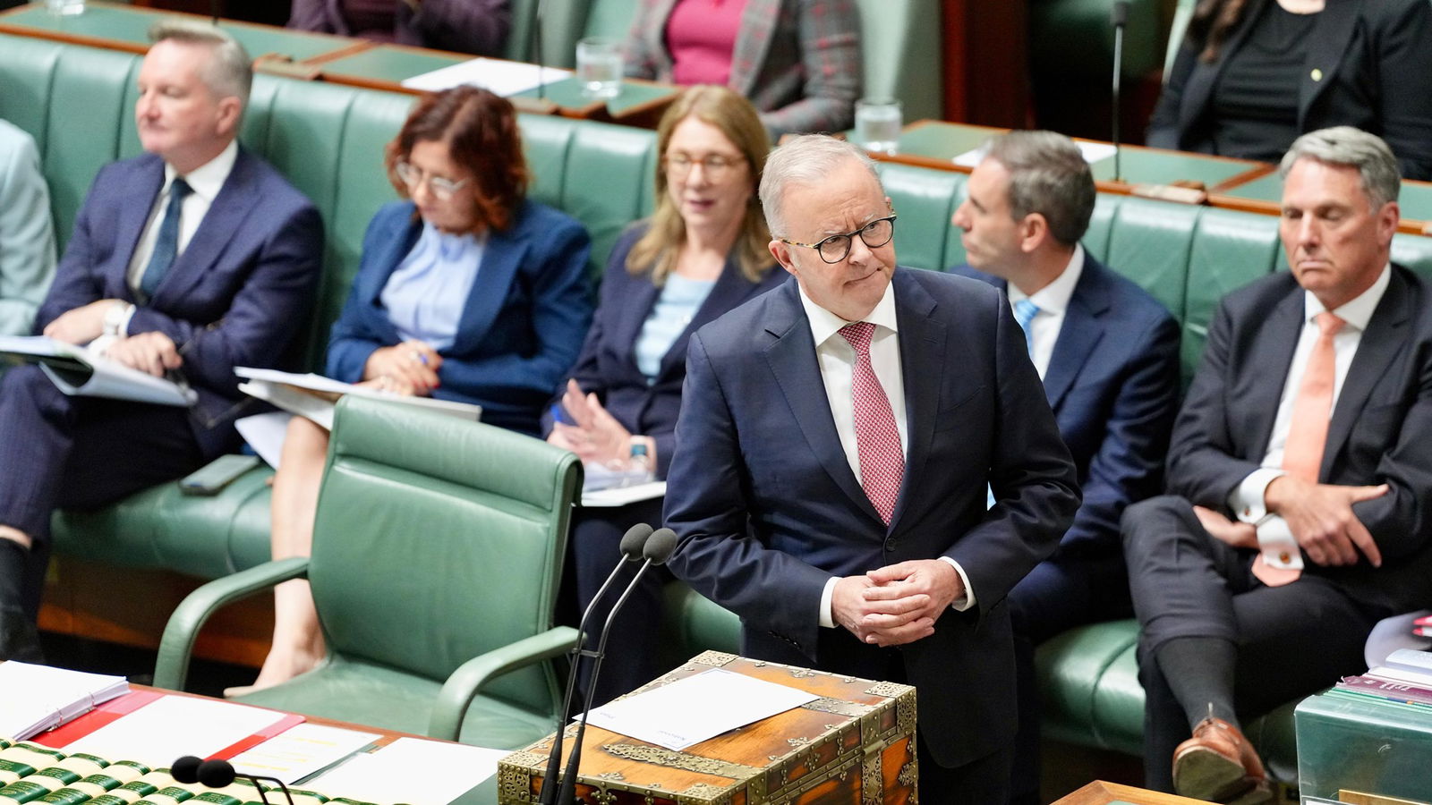 Anhtony Albanese has a tight smile as he answers a question in the House of Reps. 