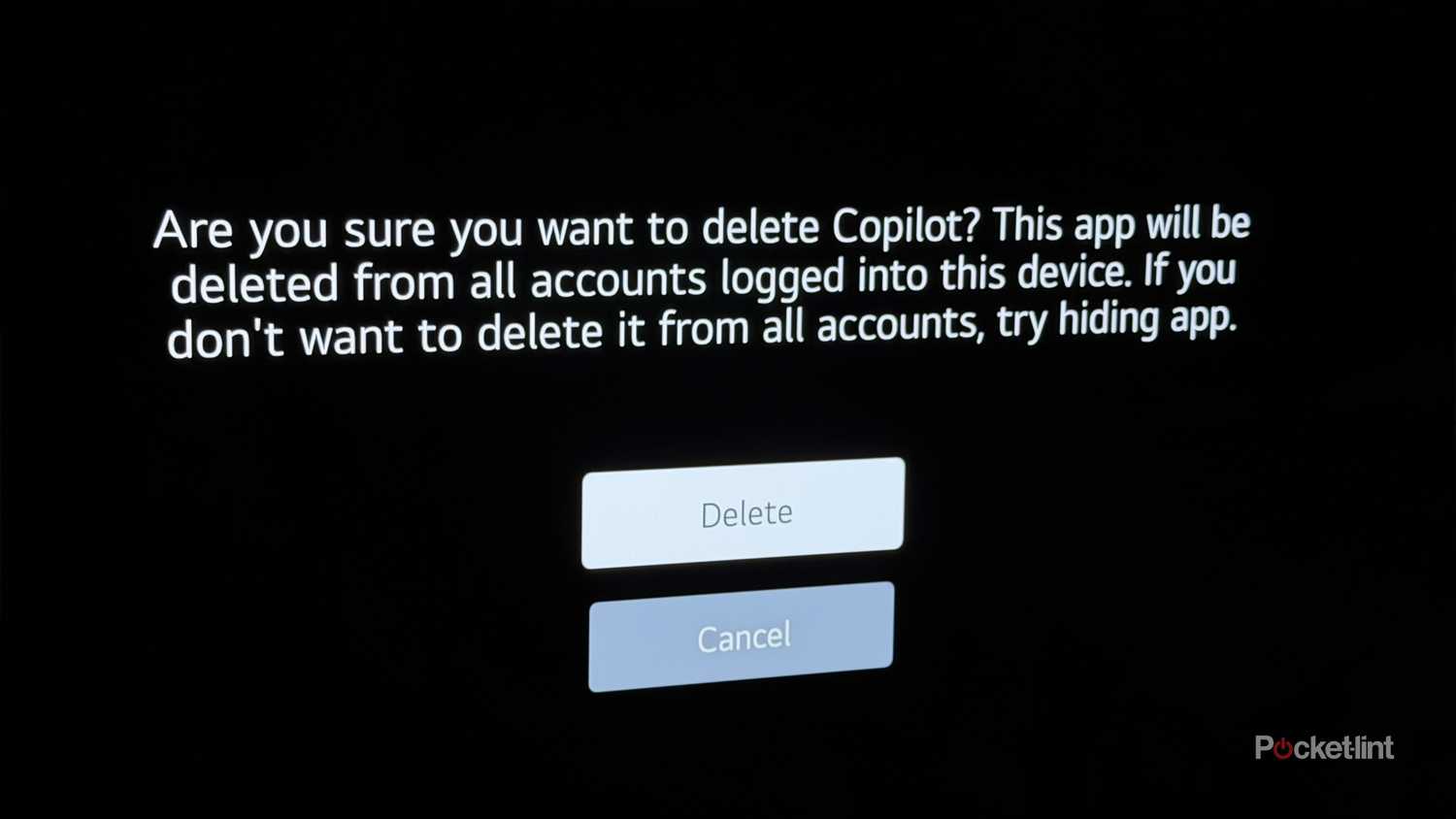 LG TV delete Copilot confirmation.