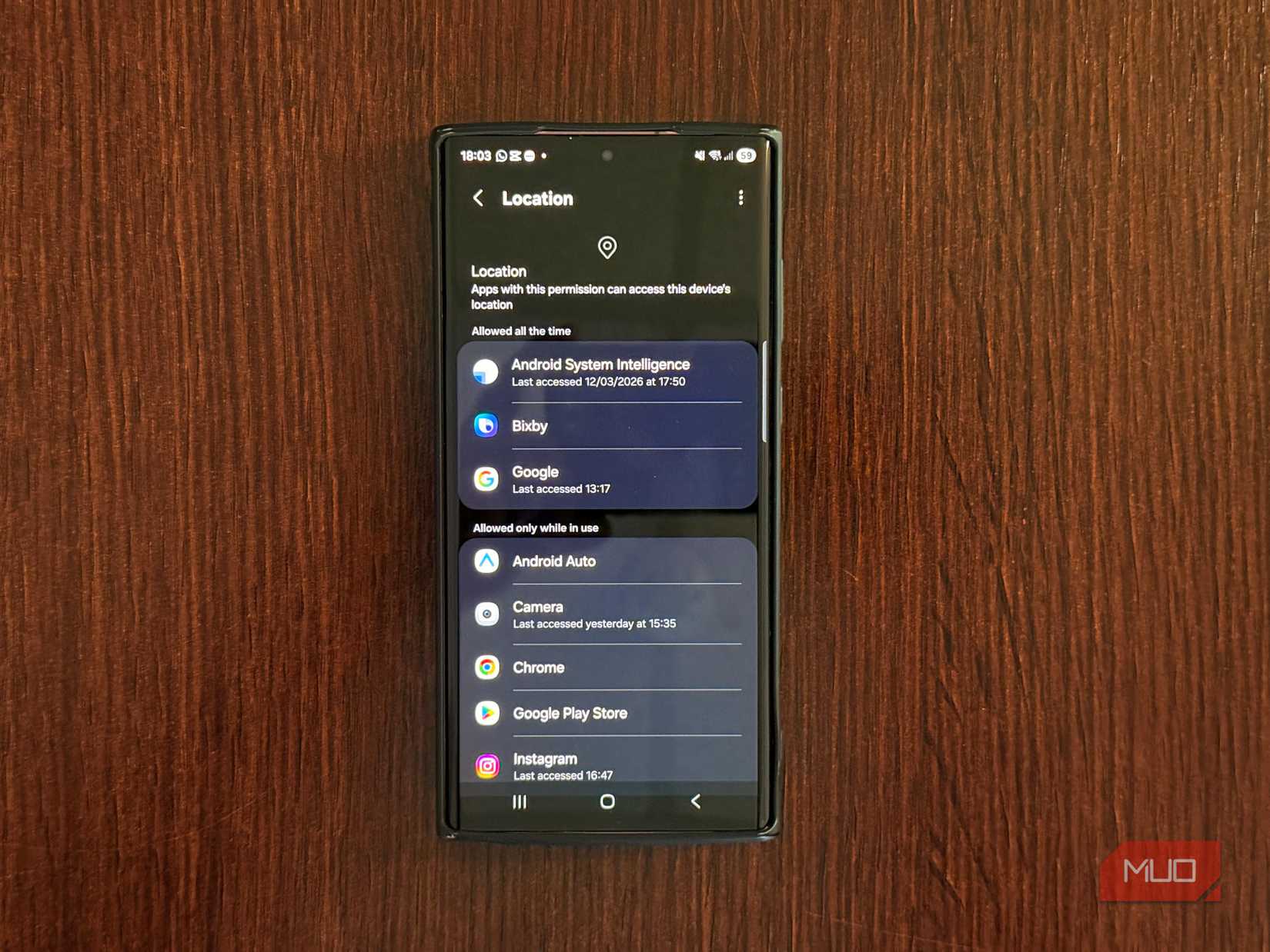 Location in Android settings