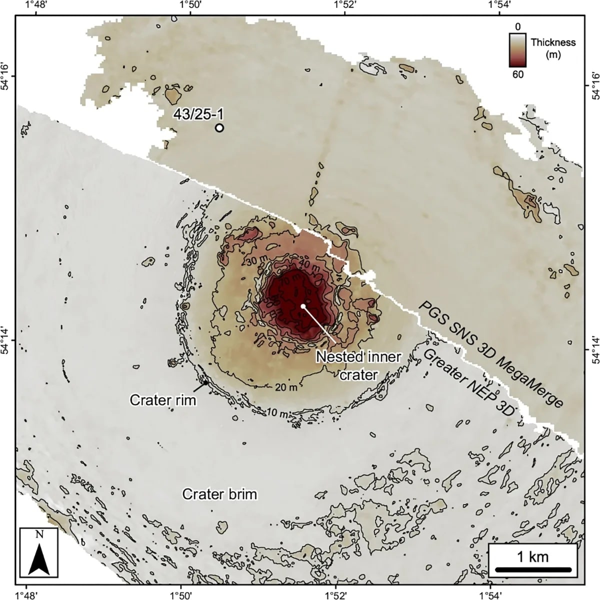 Map Showing The Varying Thickness Of Silverpit Crater And Its Damage Zone.