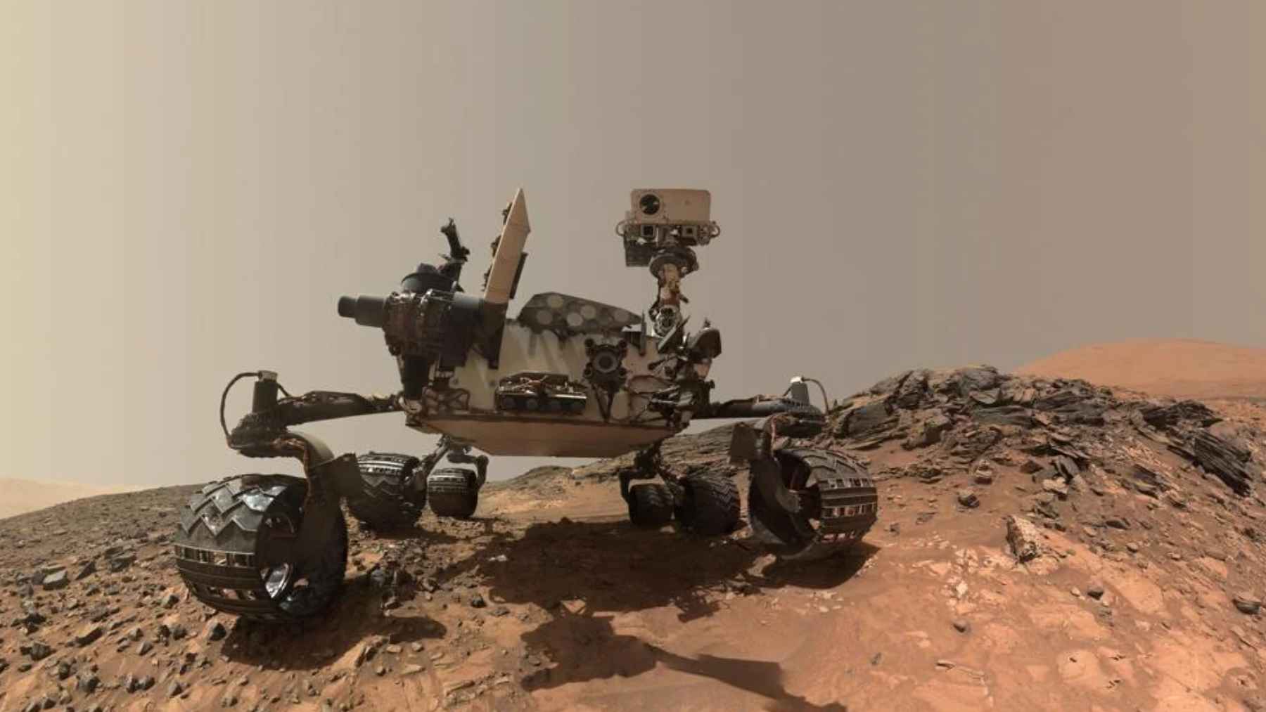 NASA’s Curiosity rover on the surface of Mars, where scientists detected organic molecules in an ancient lakebed sample