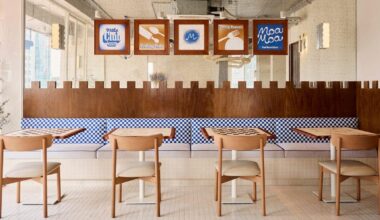 mosaic gradients and graphic pasta motifs animate restaurant’s interiors in vietnam