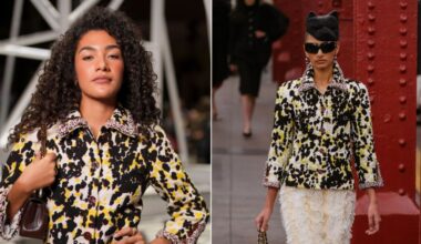 Olivia Dean in Chanel pre-fall 2026 look at the house's fall 2026 show as part of Paris Fashion Week on Monday; the Métiers d’Art look on the runway.