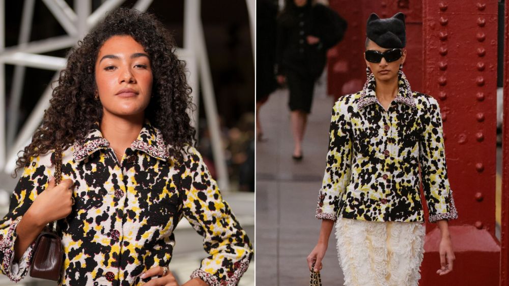 Olivia Dean in Chanel pre-fall 2026 look at the house's fall 2026 show as part of Paris Fashion Week on Monday; the Métiers d’Art look on the runway.