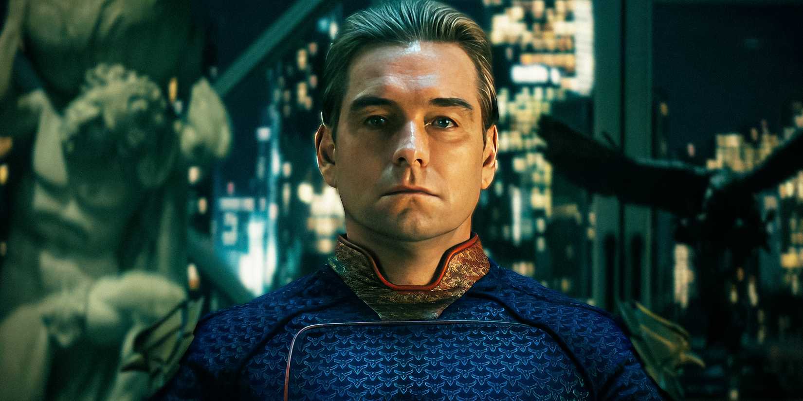 Homelander (Antony Starr) staring ahead and looking lost in The Boys