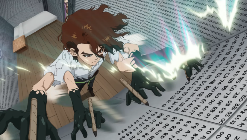 An ambidextorous child uses both hands to solve equations in Dr. Stone: Science Future season 4, part 3