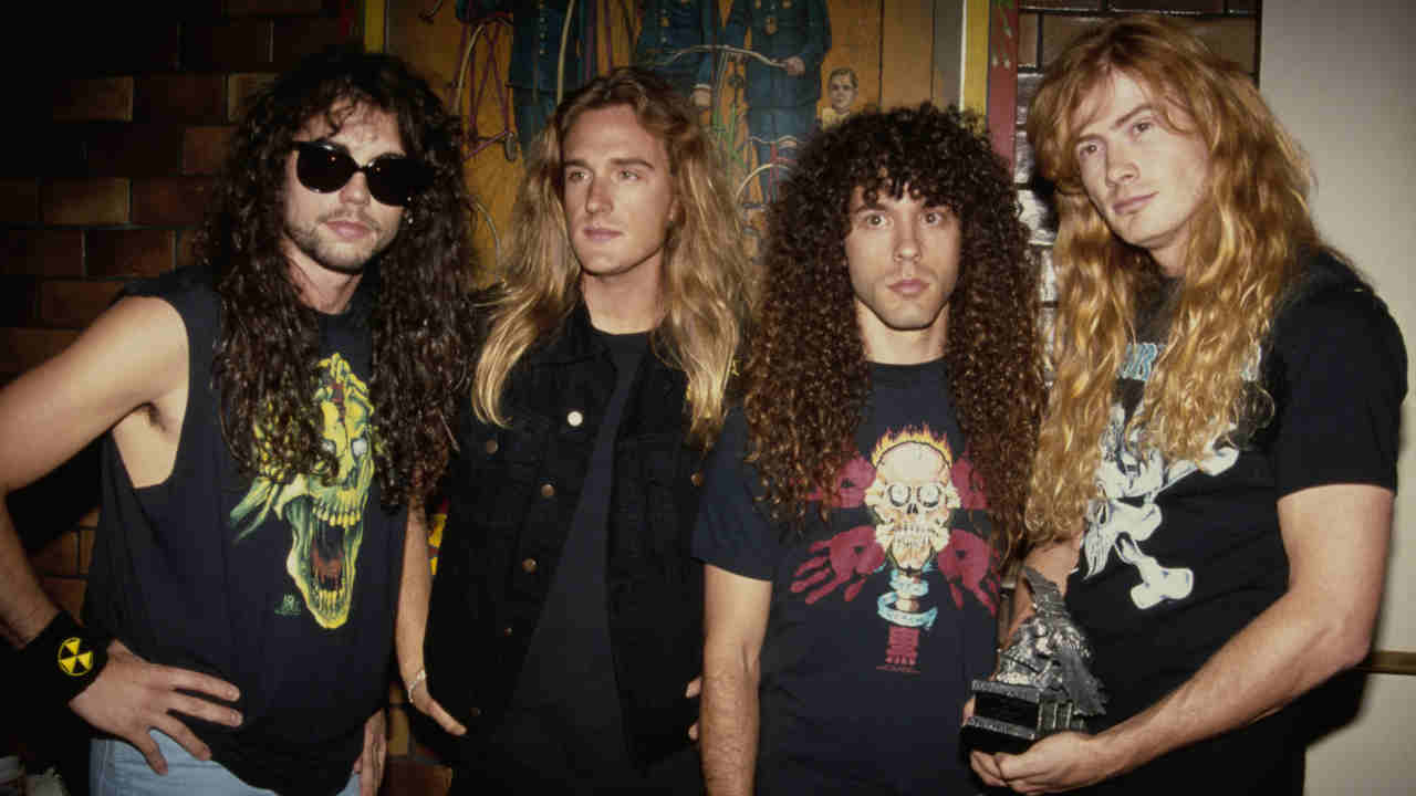 Megadeth posing for a photograph in 1991