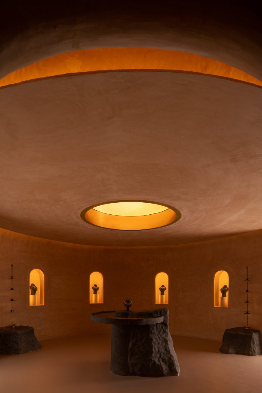 Jewellery store with a stone table