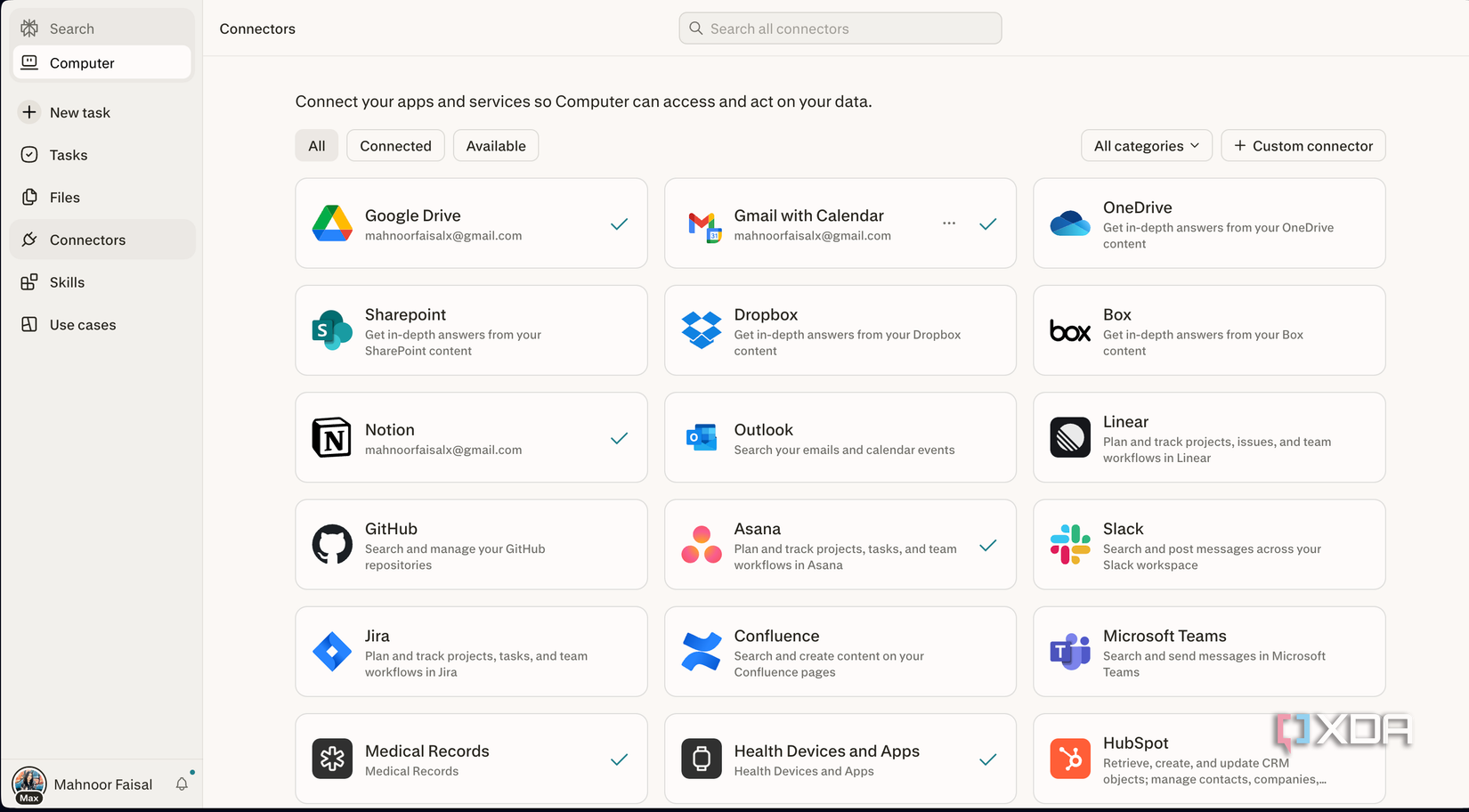 perplexity computer connectors