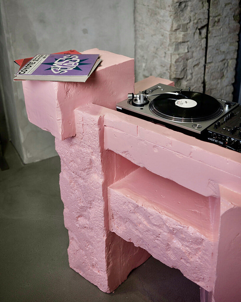 pink sculptural DJ booth by YONT studio sits inside hybrid record store in berlin - 7