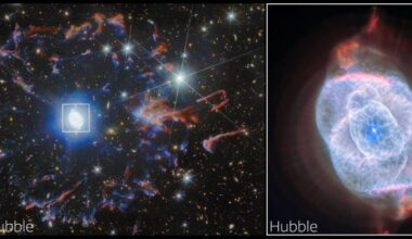 The glorious Cat's Eye Nebula stars in this pair of images from Euclid and Hubble. The Cat's Eye is made up of layers of gas ejected from an aging star. The star is a dying Wolf-Rayet star, hidden in the center of all those gaseous, intricate folds, and lighting them up. Image Credit: ESA/Hubble &amp; NASA, ESA Euclid/Euclid Consortium/NASA/Q1-2025, J.-C. Cuillandre &amp; E. Bertin (CEA Paris-Saclay), Z. Tsvetanov