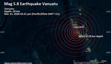 Strong Mag. 5.7 Earthquake - Coral Sea, 60 km Southwest of Luganville, Sanma Province, Vanuatu, on Saturday, Mar 21, 2026, at 02:21 pm (GMT +11)