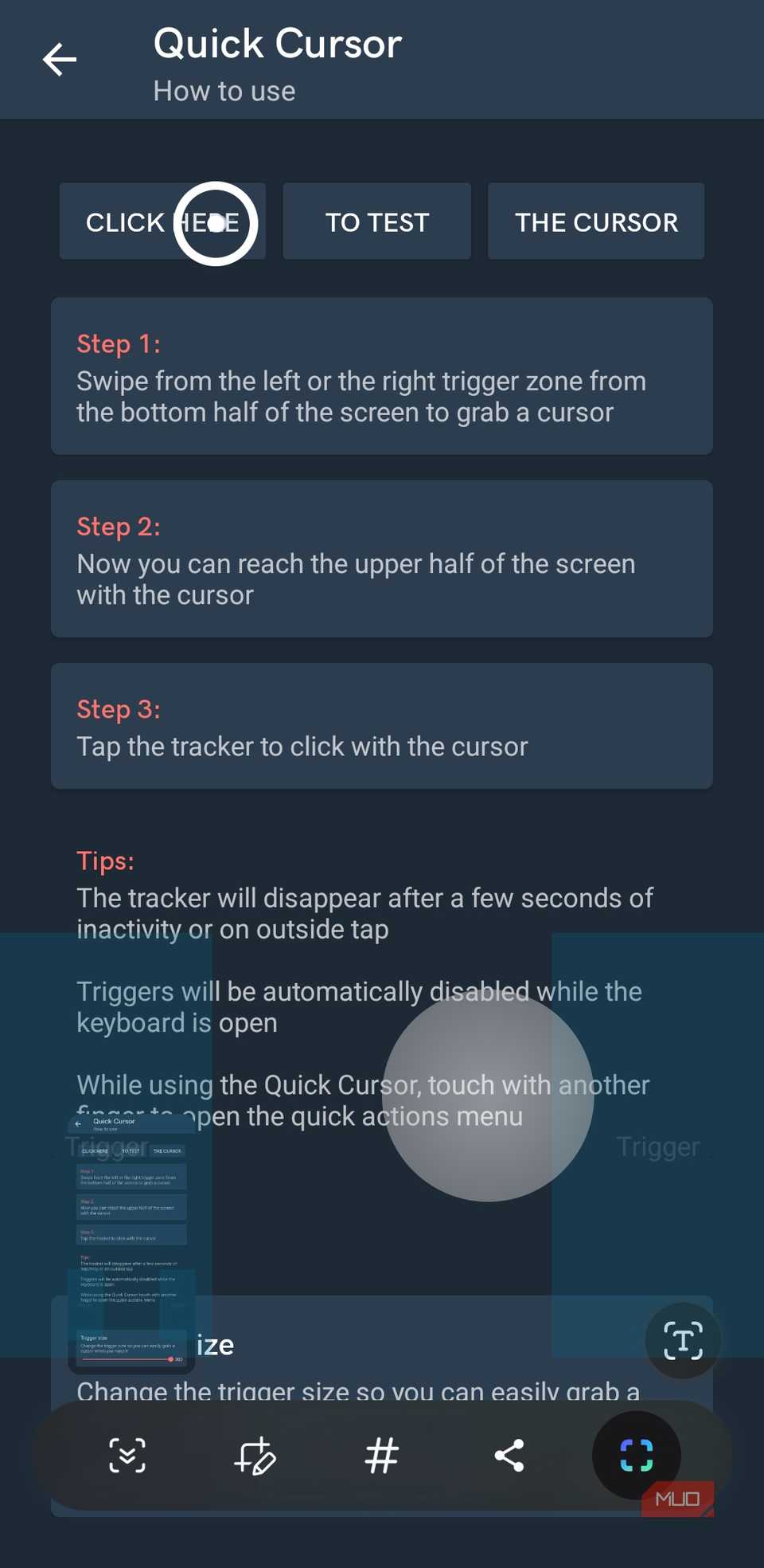 Quick Cursor app tutorial on Andorid phone
