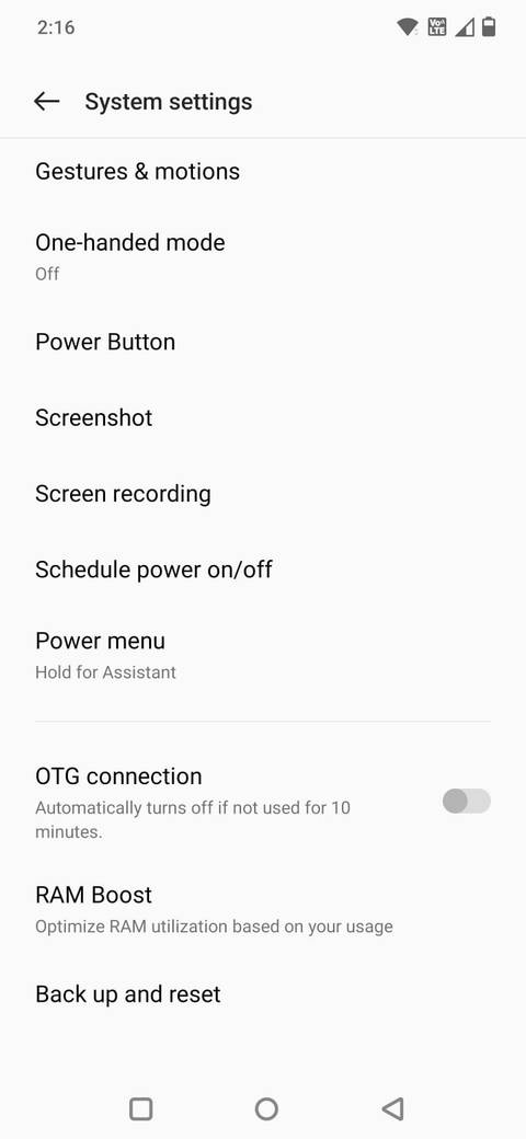 Screenshot showing the RAM Boost option in Settings