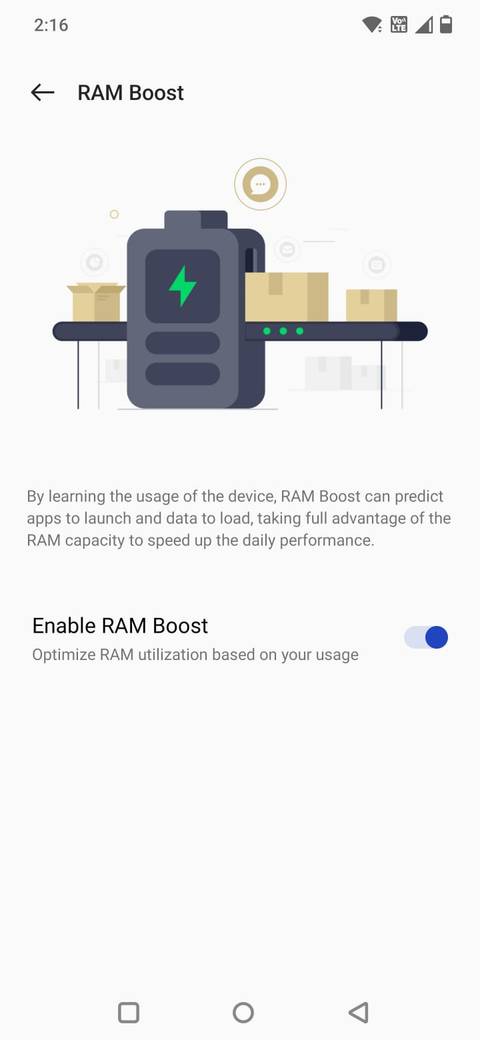 Screenshot showing the RAM Boost toggle