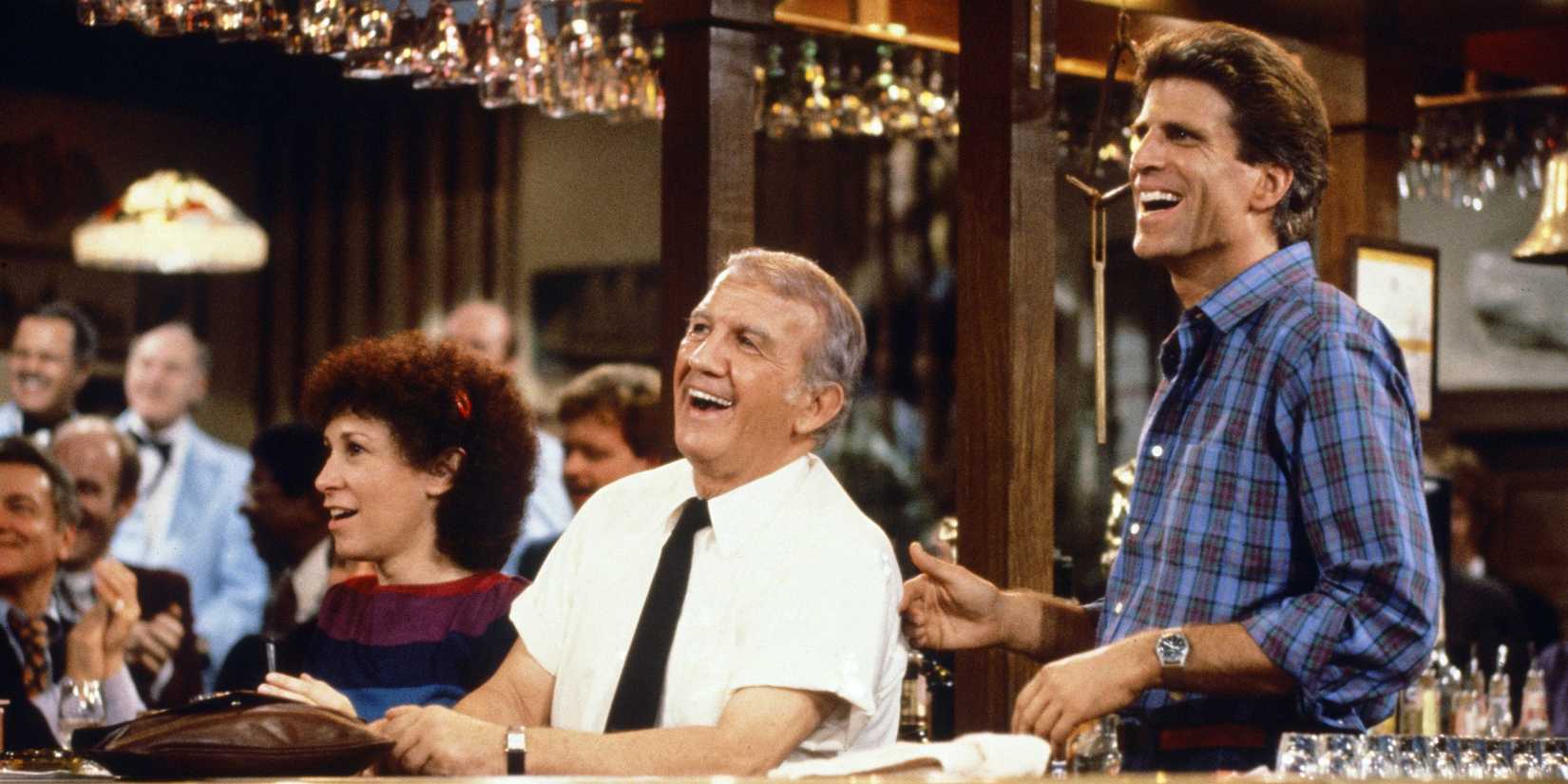 Sam, Coach, and Carla at the bar in Cheers