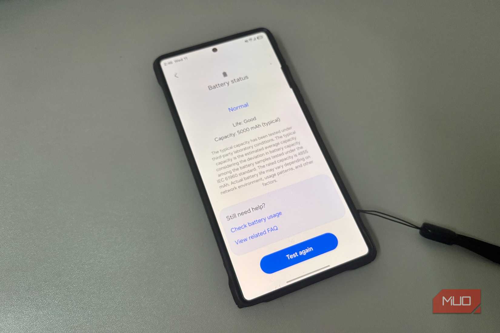 Samsung Galaxy battery status screen showing Normal
