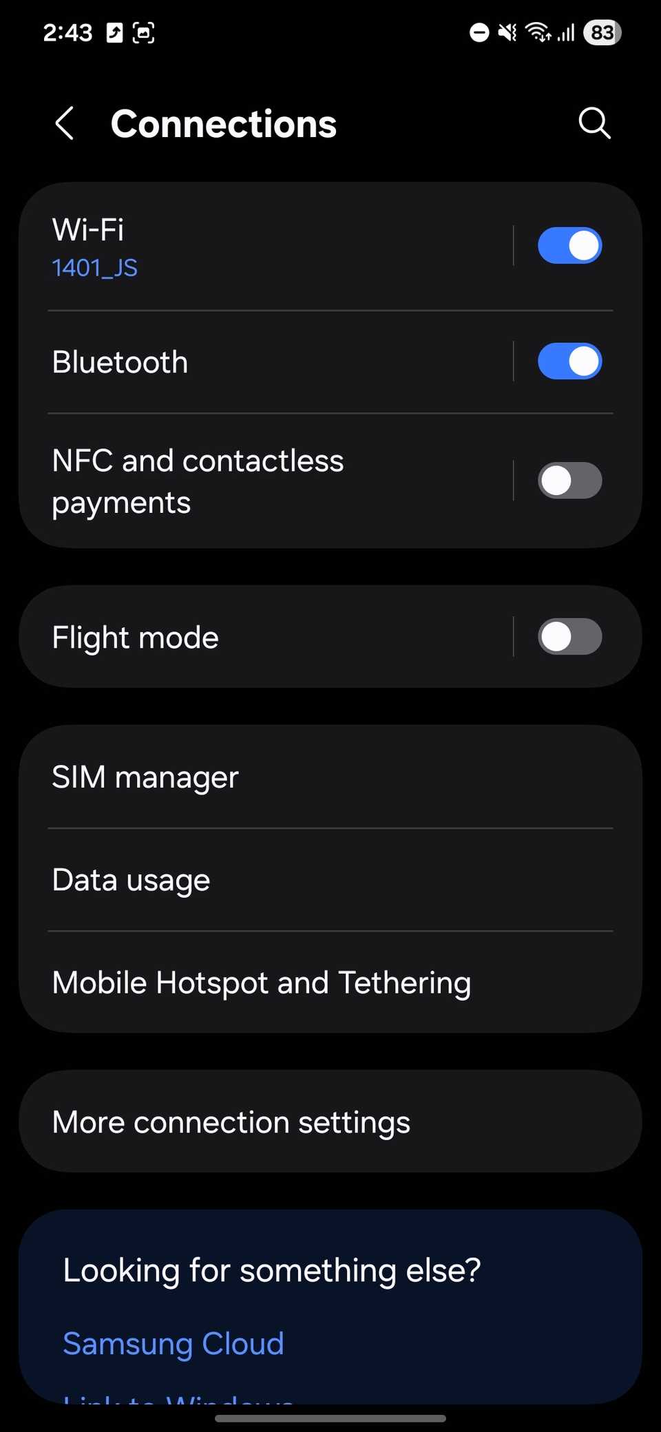 Connection settings on a Samsung Galaxy phone