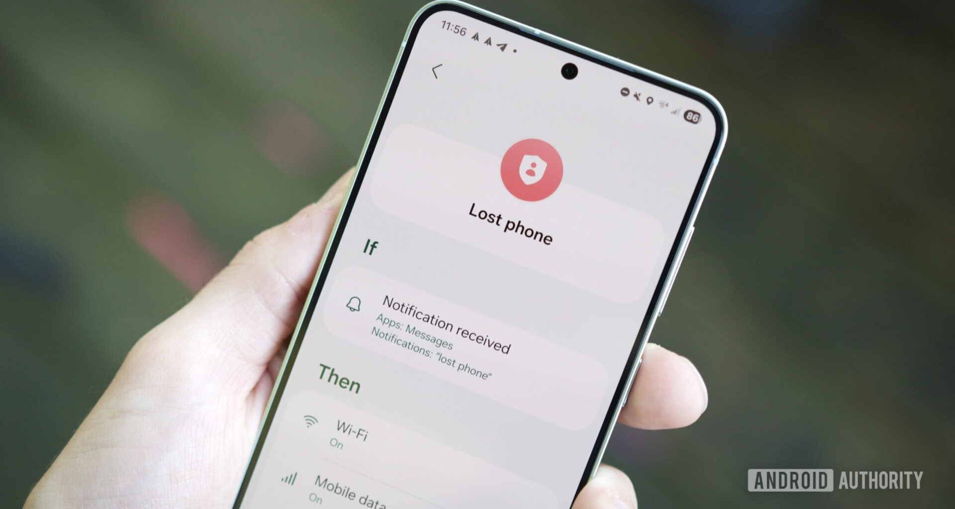 A "Lost phone" routine set up in the Samsung Routines app.