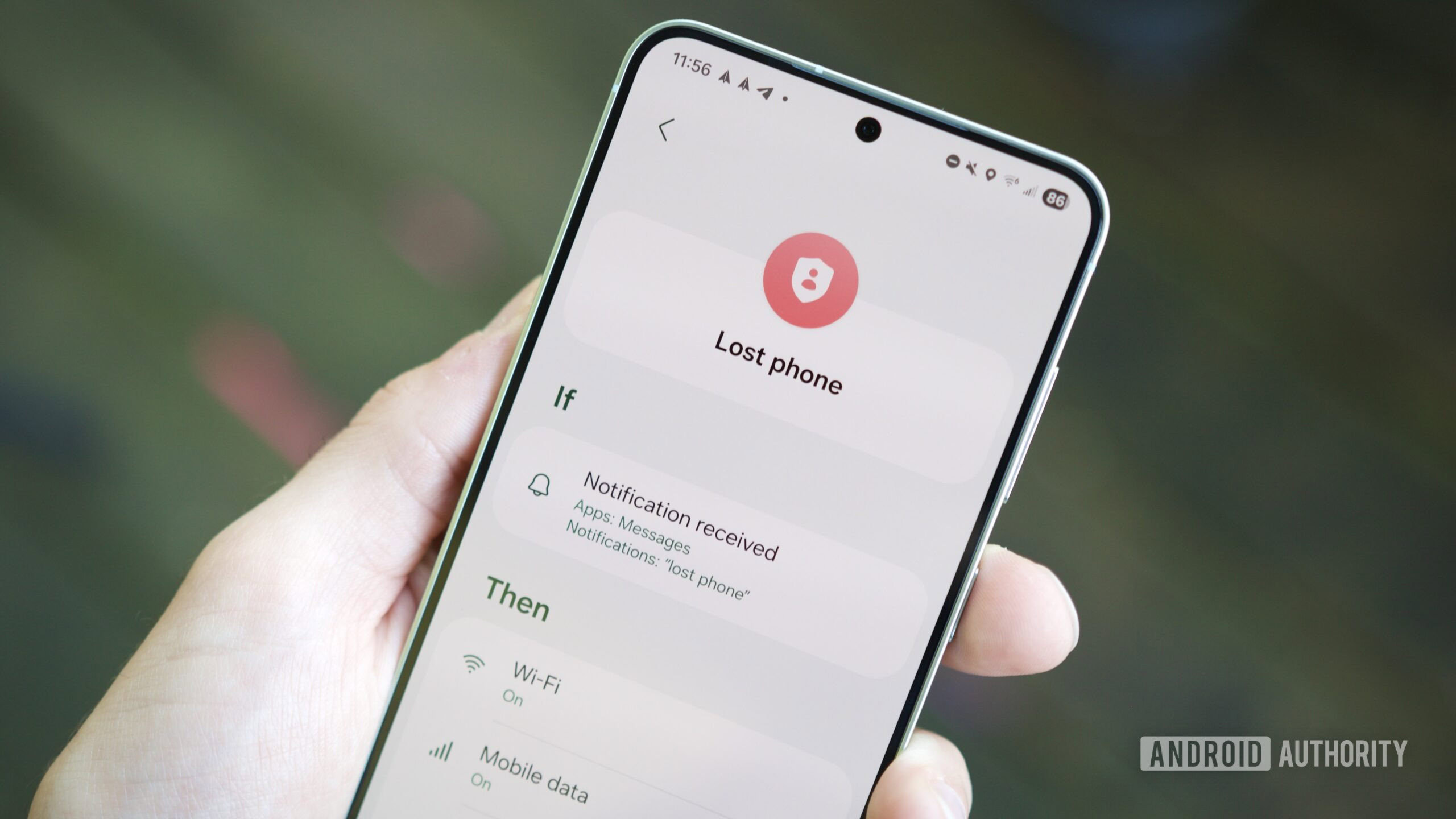 A "Lost phone" routine set up in the Samsung Routines app.