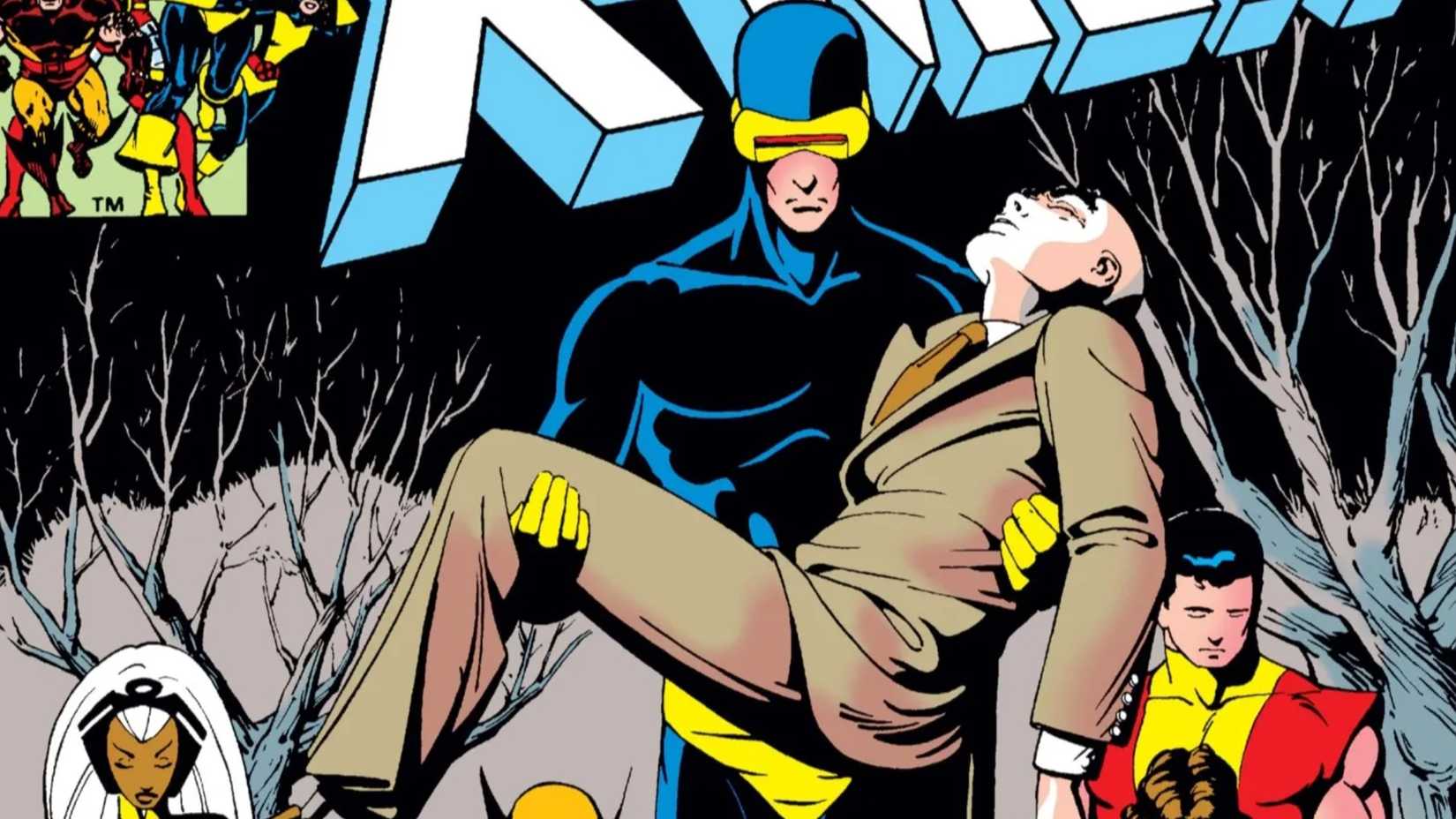 Scott Summers aka Cyclops carries Charles Xavier aka Professor X's dead body in Uncanny X-Men #167